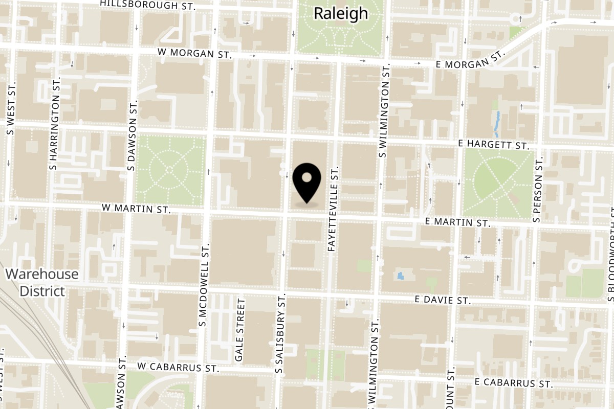 Map showing the location of Da Bubs on 14 W Martin St in Raleigh